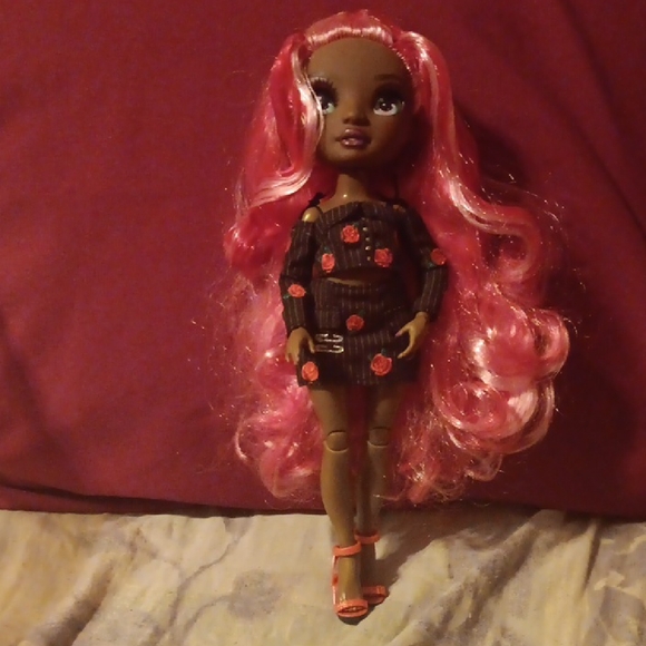 Doll with Pink Hair and Black Dress - Picture 1 of 1